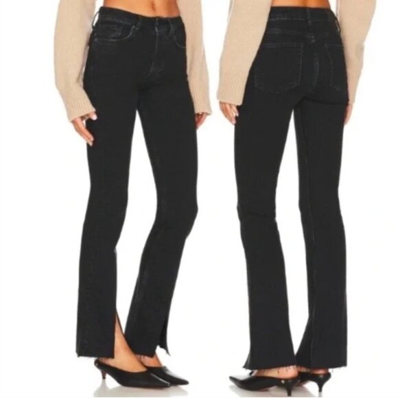 ANINE BING Roxanne Split Hem Flare Denim in Black Tie Size 27 - Picture 1 of 9